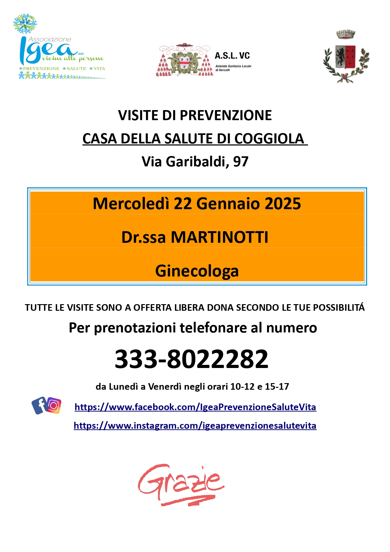 Gennaio 2025, le visite di prevenzione gratuite con Igea continuano