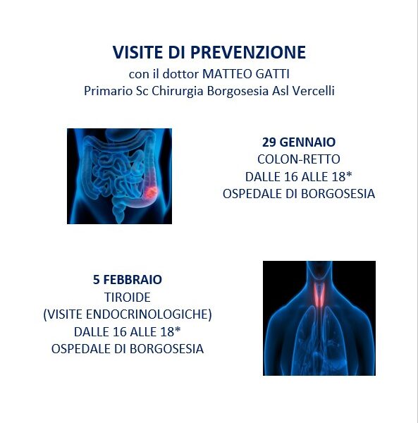 Screening al colon retto e alla tiroide gratuita con il dottor Matteo Gatti a Borgosesia