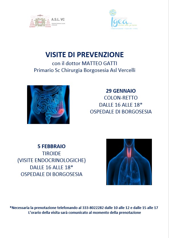 Screening al colon retto e alla tiroide gratuita con il dottor Matteo Gatti a Borgosesia