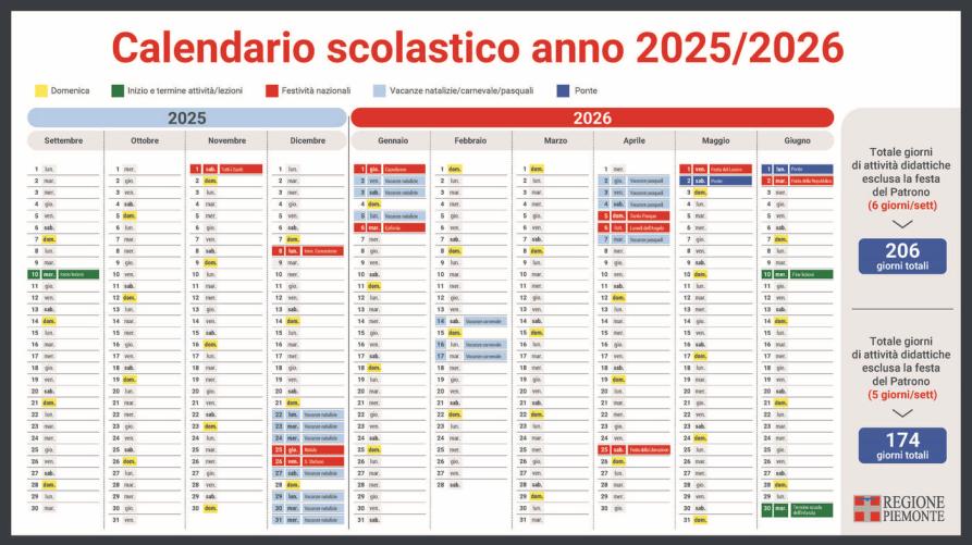 Il calendario scolastico 2025-2026 in Piemonte