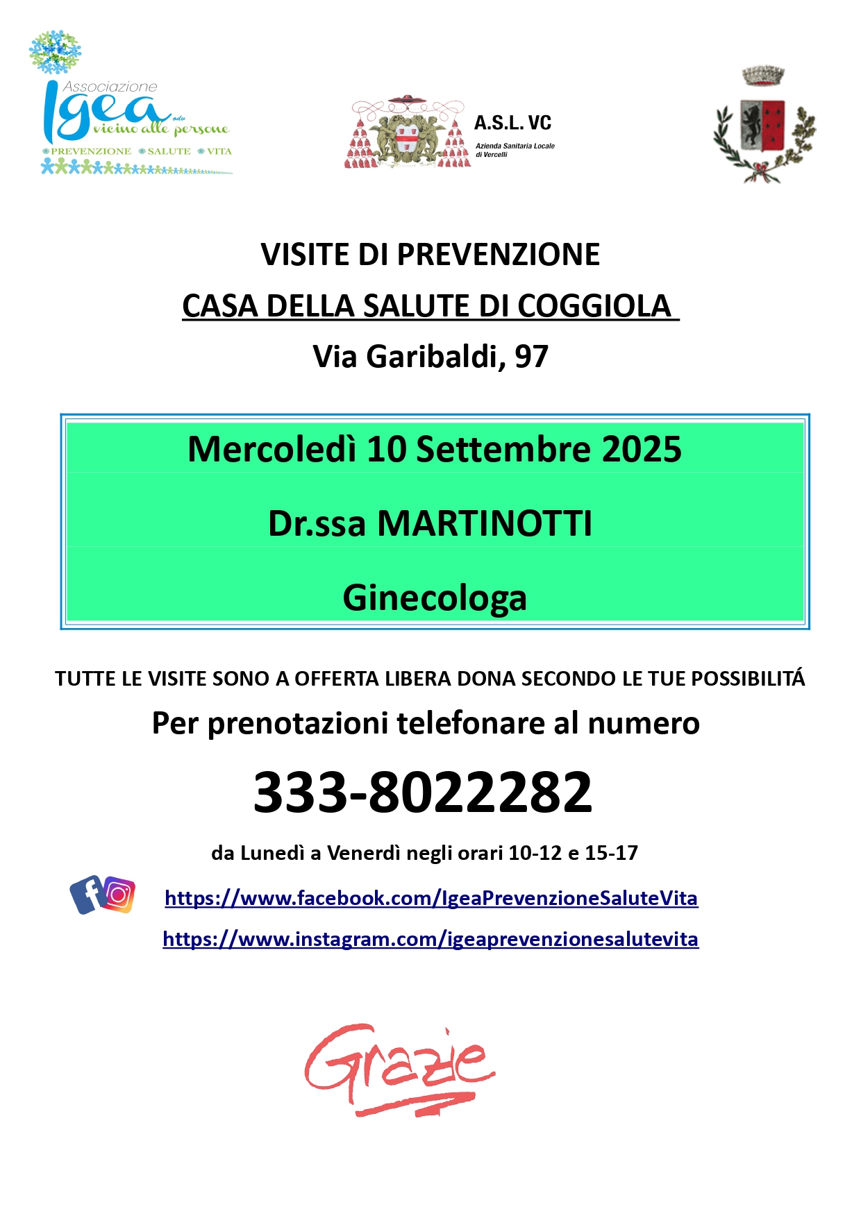 Casa della Salute di Coggiola, giornata di prevenzione mercoledì 10