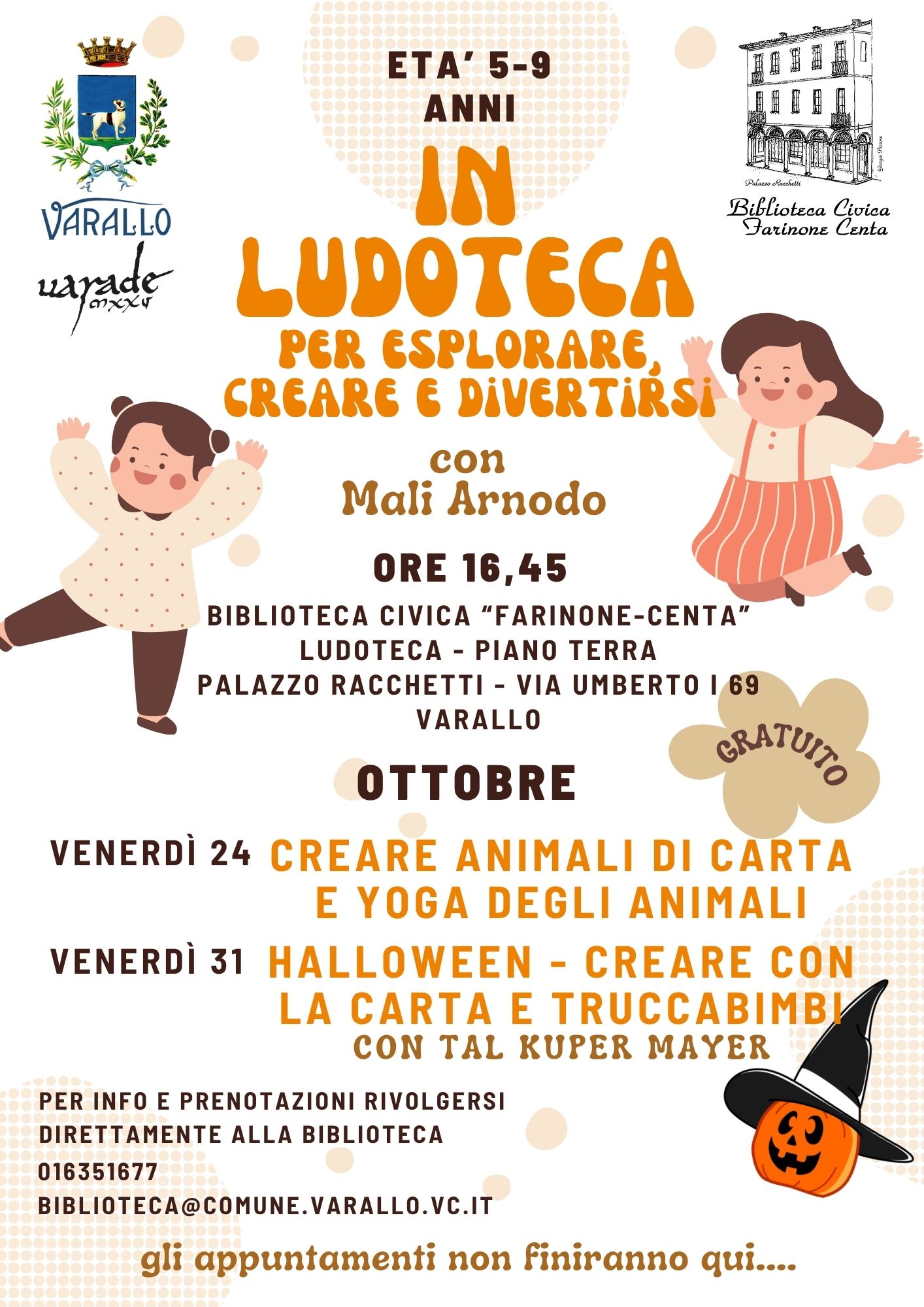 Laboratorio gratuiti in Ludoteca a Varallo con Mali Arnodo