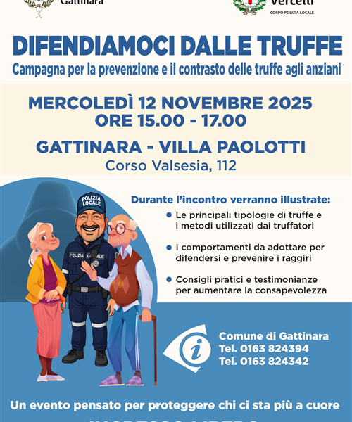 Gattinara aderisce alla Campagna di prevenzione e contrasto delle truffe agli anziani