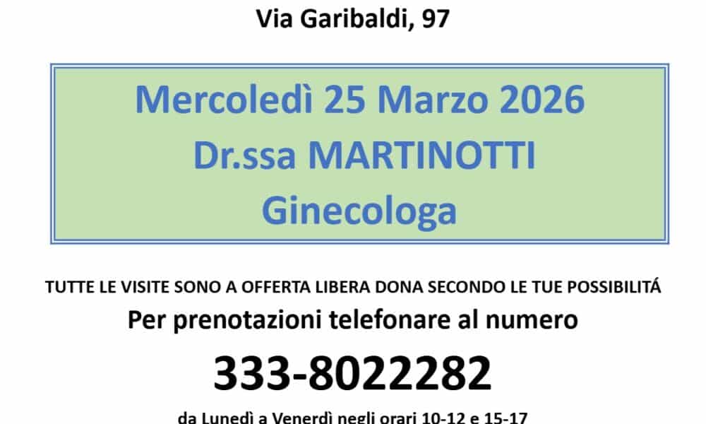 Visite ginecologiche di prevenzione a Coggiola il 25 marzo 2026 con la dott.ssa Martinotti