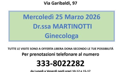 Visite ginecologiche di prevenzione a Coggiola il 25 marzo 2026 con la dott.ssa Martinotti