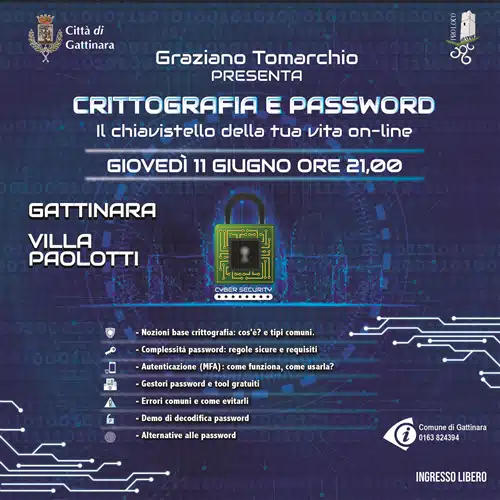 Crittografia e Password: l'incontro con Graziano Tomarchio domani a Villa Paolotti