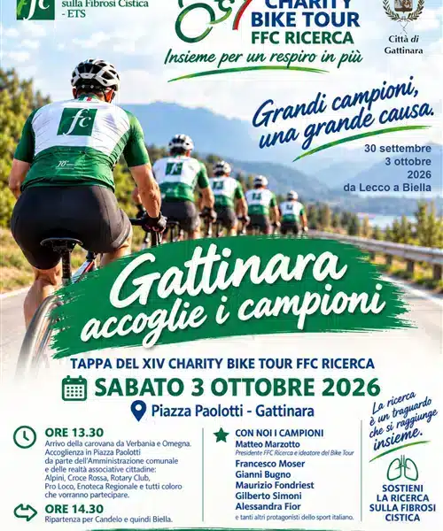 A Gattinara arrivano i Campioni che pedalano per la ricerca contro la Fibrosi Cistica